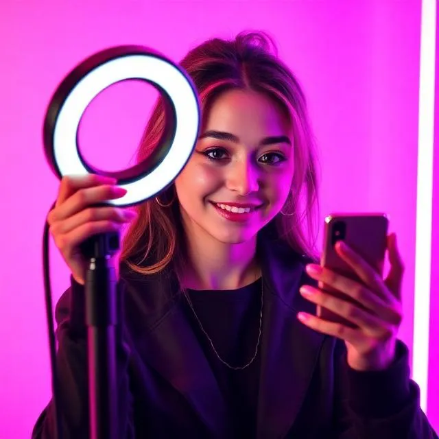 Content creator with ring light